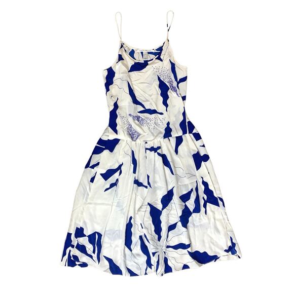 DIANE VON FURSTENBERG Silk Shorts Jumpsuit 6 Blue White Pockets Spaghetti EUC - Picture 2 of 13